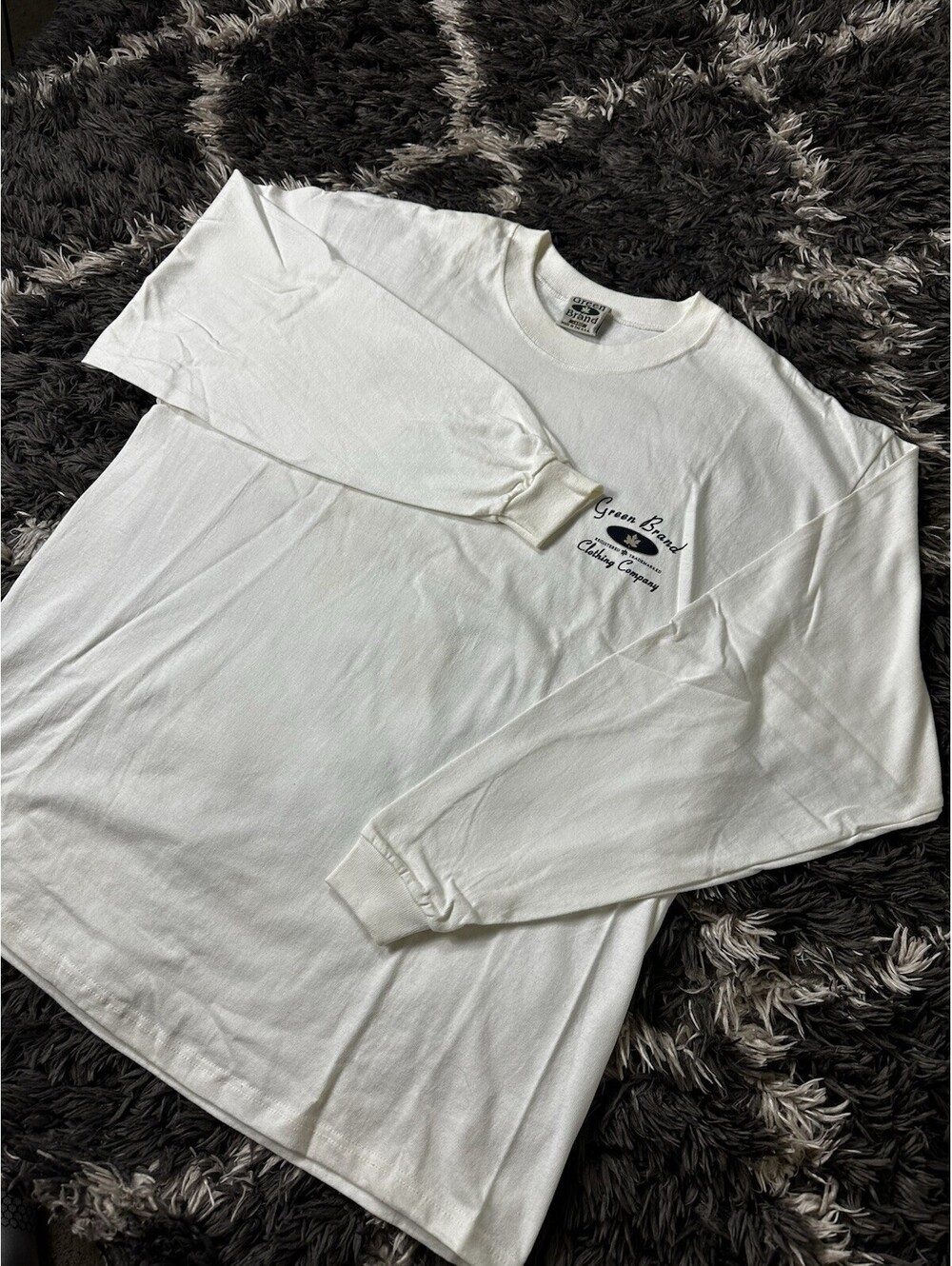 Vintage 90s Green Brand Long Sleeve T Shirt Size Large White Made In USA